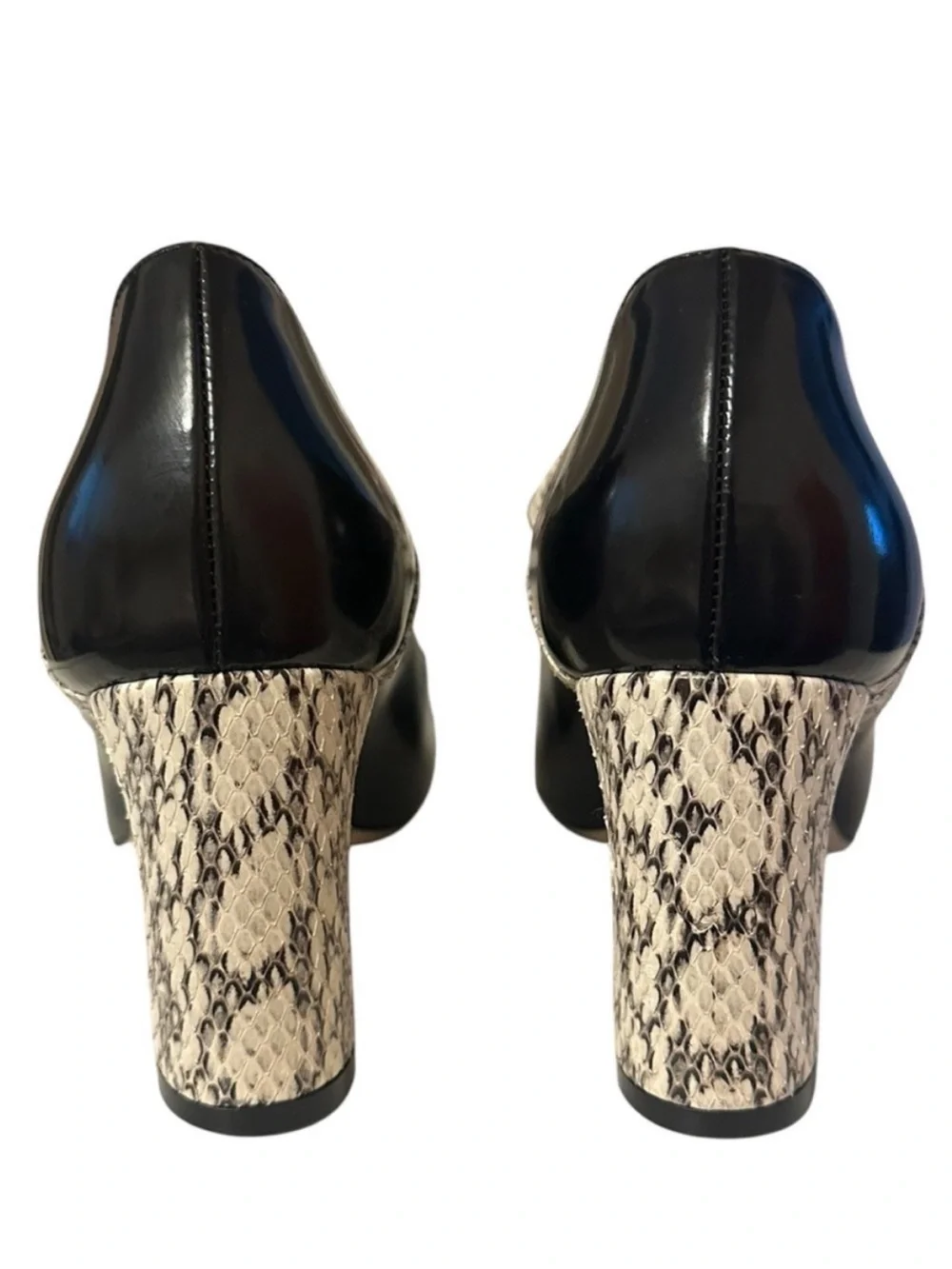 GUCCI Nimue Black Snakeskin Bow Leather Mary Jane Block Heel Pumps 38